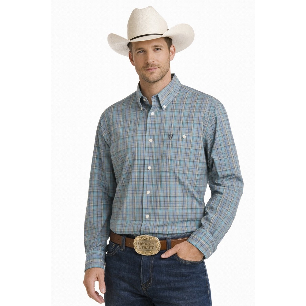 Wrangler George Strait Collection Mens XXL Blue Plaid Western Button Down Shirt